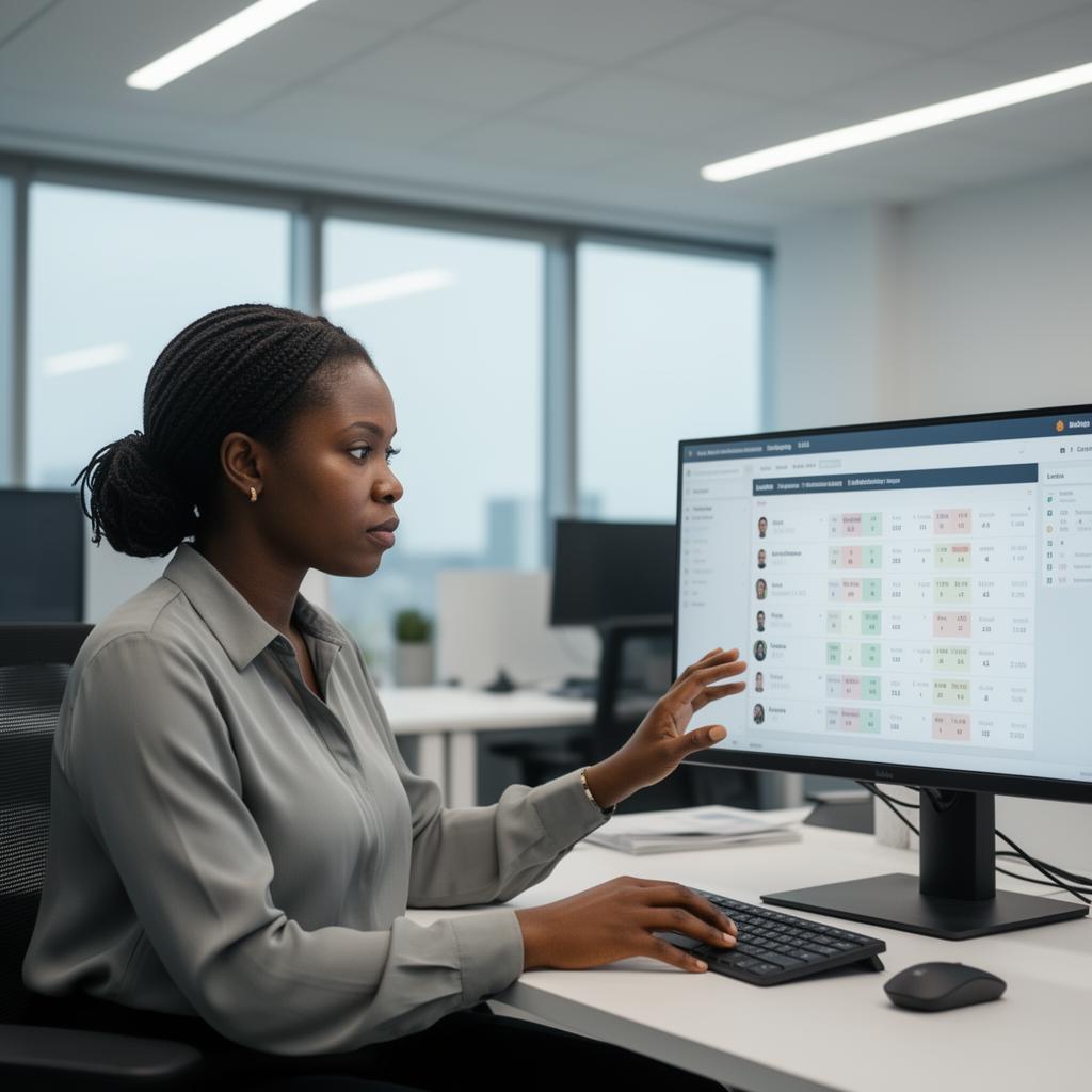 A team of Nigerian professionals reviewing the AIQ leaderboard on a large monitor in a modern office.